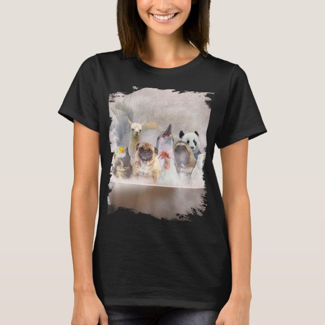 Cat Mops Hund Huhn Sloth Llama Panda Dolphin Bath T-Shirt (Vorderseite)
