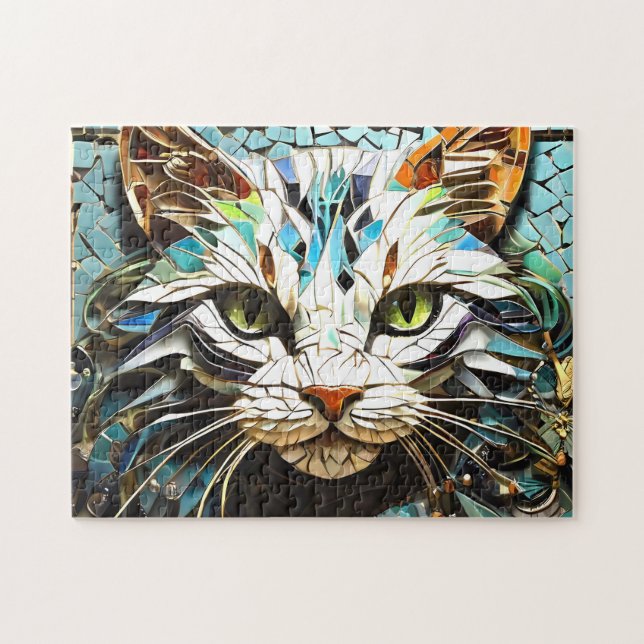 Cat Mosaic gesteinigtes Glas Designer Puzzle (Horizontal)