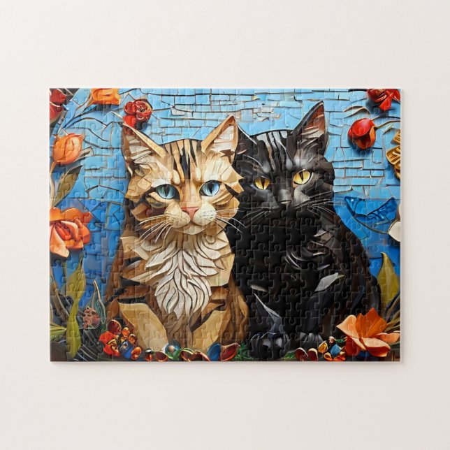 Cat Mosaic gesteinigtes Glas Designer Puzzle (Horizontal)