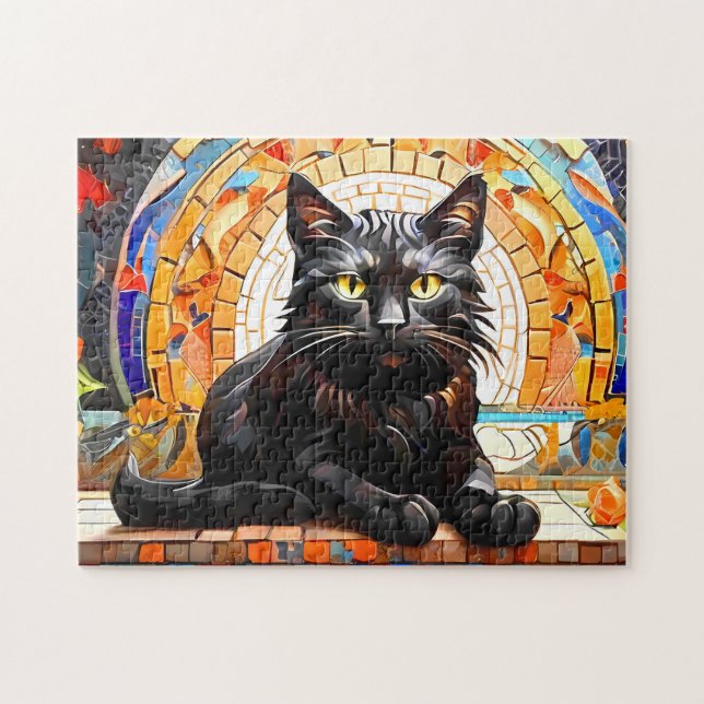 Cat Mosaic gesteinigtes Glas Designer Puzzle (Horizontal)