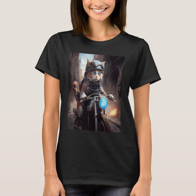 Cat Motorbike-Videospiele T-Shirt (Vorderseite)