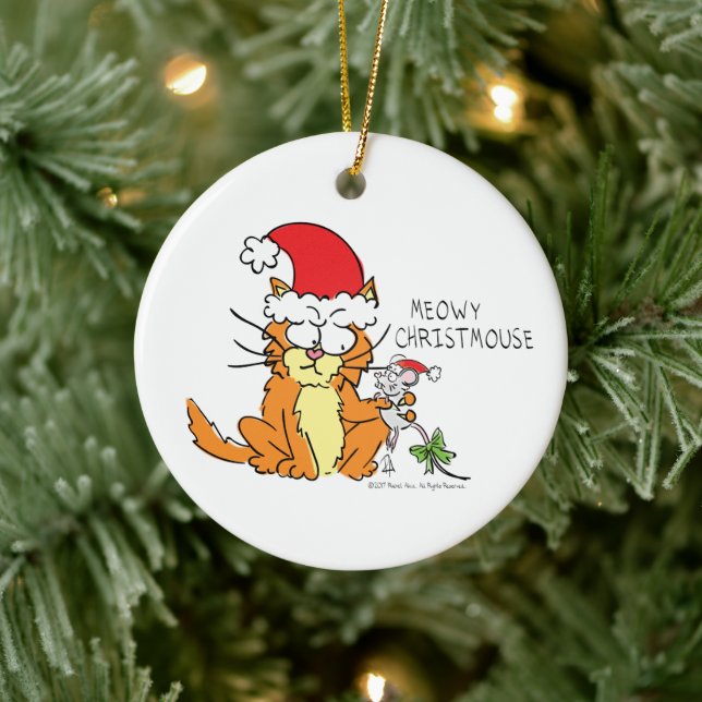 Cat Mouse Christmas Funny Cartoon Niedlich Keramik Ornament (Baum)