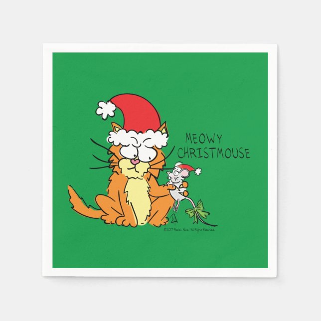 Cat Mouse Christmas Funny Cartoon Niedlich Serviette (Vorderseite)