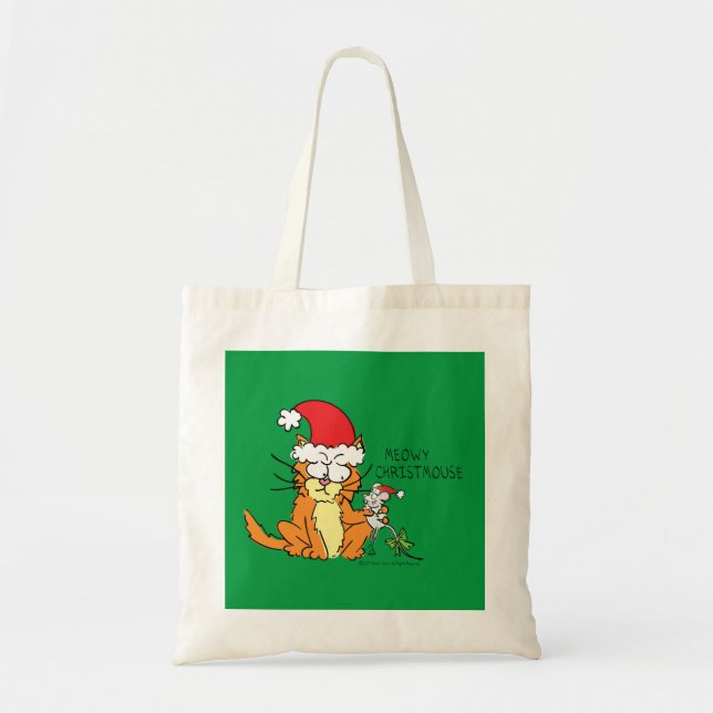 Cat Mouse Christmas Funny Cartoon Niedlich Tragetasche (Vorne)