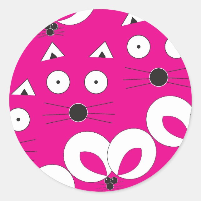 Cat Mouse Muster Hot Pink Runder Aufkleber (Vorderseite)