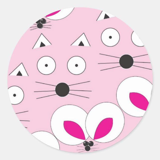 Cat Mouse Pattern Pink Runder Aufkleber (Vorderseite)