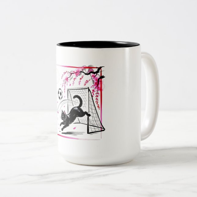 Cat Mug – Perfect Gift for Soccer Lovers & Cat Fan Zweifarbige Tasse (VorderseiteRechts)