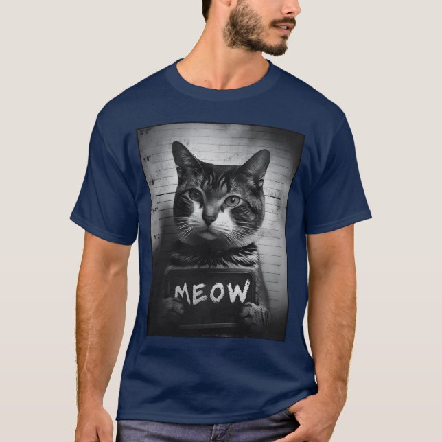 Cat Mugshot Meow T-Shirt (Vorderseite)