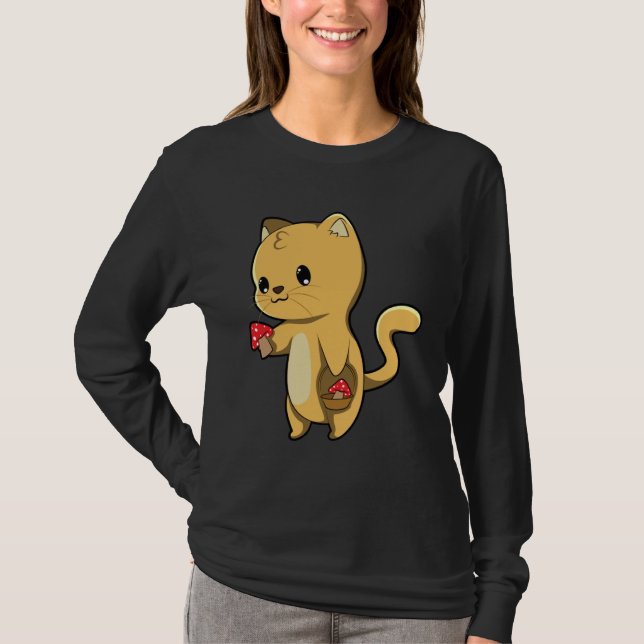 Cat Mushroom Picking Forest T-Shirt (Vorderseite)