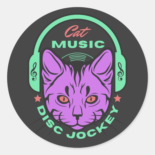 Cat Music Disk Jockey Runder Aufkleber (Vorderseite)