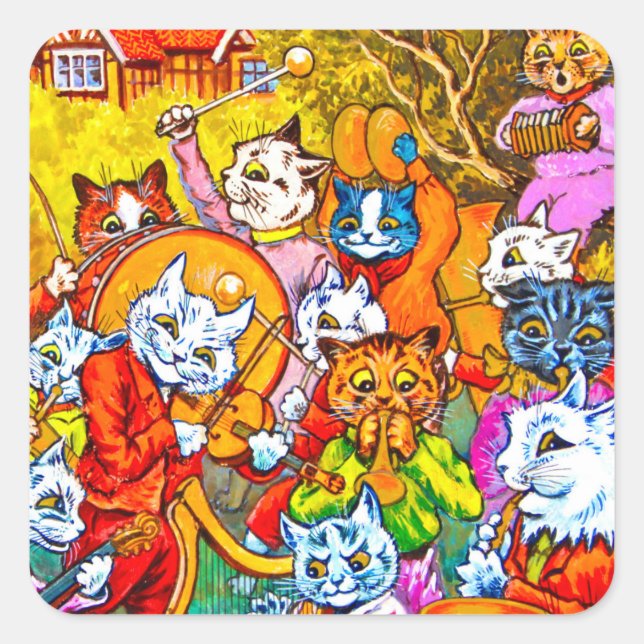 Cat Musical Band Quadratischer Aufkleber (Vorderseite)