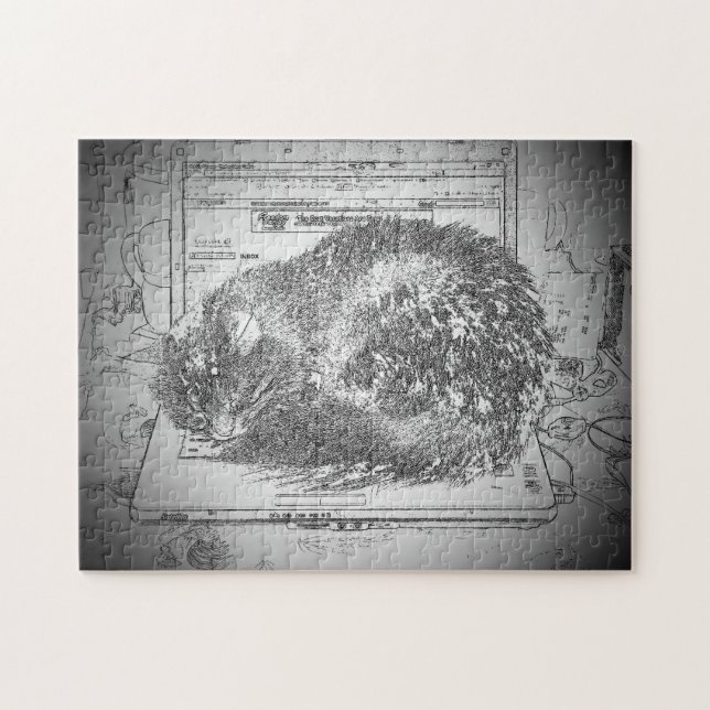 Cat Napping Auf dem Laptop oder erstellen Sie Ihre Puzzle (Horizontal)