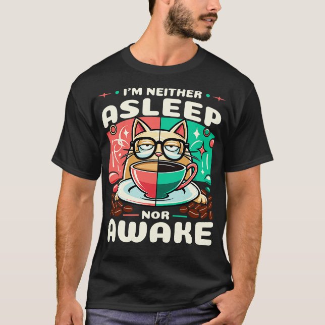 Cat Napping in Coffee Cup Humorales T-Shirt für Ka (Vorderseite)