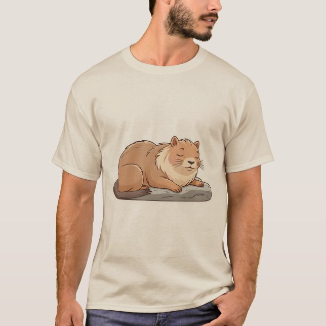 Cat Napping on Capybara – Cute Sticker. T-Shirt (Vorderseite)