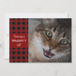 Cat Naughty oder Nice Red Kariert MEOWY CHRISTMAS Feiertagskarte