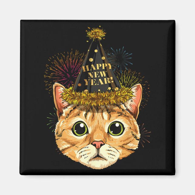 Cat New Year Shirt 2024 Happy New Years Eve Nye Fi Magnet (Vorne)