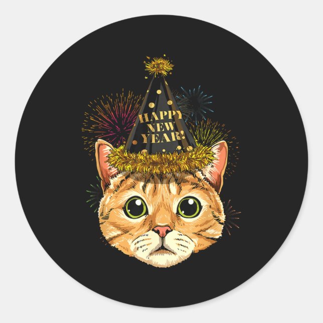 Cat New Year Shirt 2024 Happy New Years Eve Nye Fi Runder Aufkleber (Vorderseite)