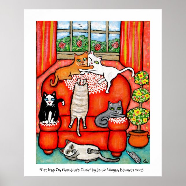 Cat Nickerchen auf Oma's Chair Poster (Vorne)
