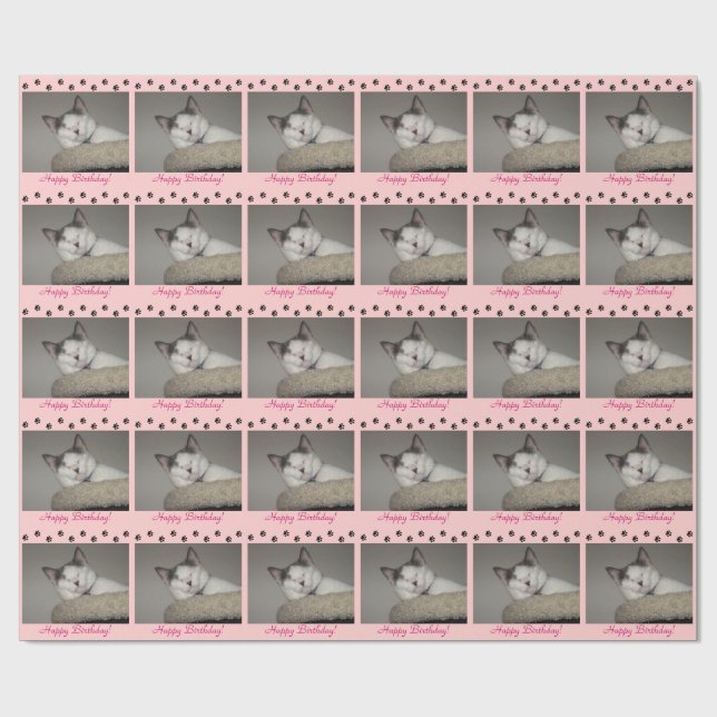Cat Nickerchen Birthday und Paw Prints Geschenkpapier (Flach)