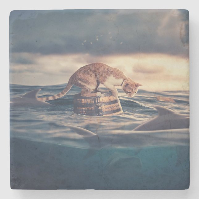 Cat Nickerchen Dream oder Nightmare Steinuntersetzer (Vorderseite)