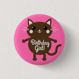 Cat Niedlich Kitty Colorful 1. Geburtstag Party Th Button