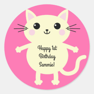 Cat Niedlich Kitty Colorful 1. Geburtstag Party Th Runder Aufkleber