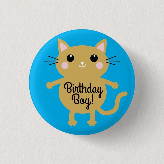 Cat Niedlich Kitty Kid's Geburtstagsparty Thema Button (Vorderseite)