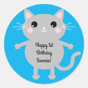 Cat Niedlich Kitty Kid's Geburtstagsparty Thema Runder Aufkleber