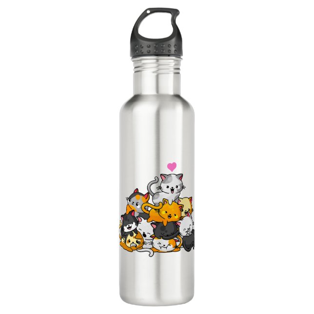 Cat Niedlich Kitty Pile Cats Anime Kawaii Neko Ges Edelstahlflasche (Vorderseite)