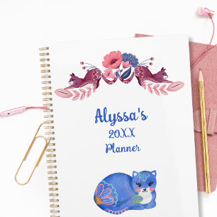 Cat Niedlich Kitty Watercolor Monogram Name Calend Planer