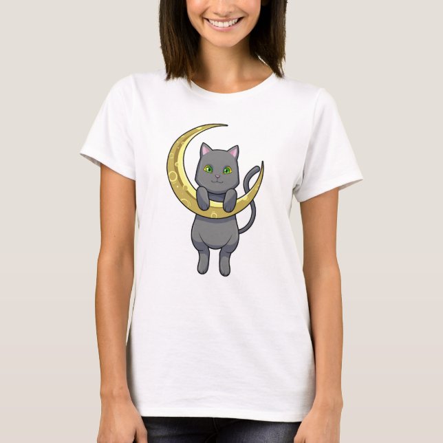 Cat Night Moon T-Shirt (Vorderseite)