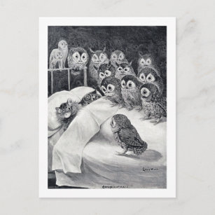 Cat Nightmare Owl Bird, Louis Wain Postkarte