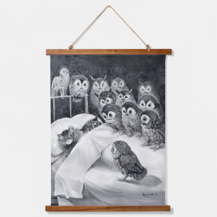 Cat Nightmare, Owl Bird, Louis Wain Wandteppich Mit Holzrahmen