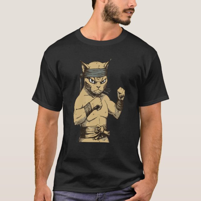 Cat Ninja Fighter Cat Practice Karate T-Shirt (Vorderseite)