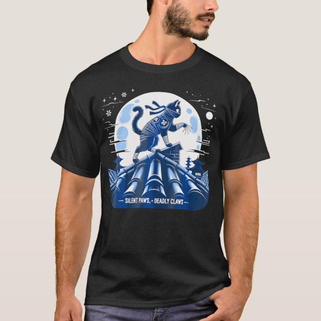 Cat Ninja Japanisch Samurai Cat Kawaii Moon Anime  T-Shirt (Vorderseite)
