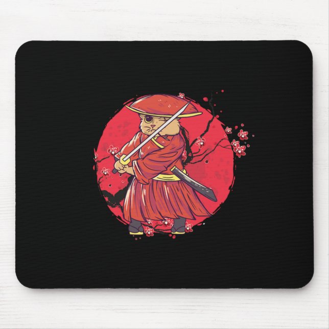 Cat Ninja Katana Kendo Sword Japan Samurai Geschen Mousepad (Vorne)