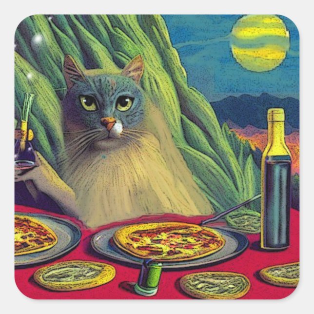 Cat Nip Pizza Quadratischer Aufkleber (Vorderseite)