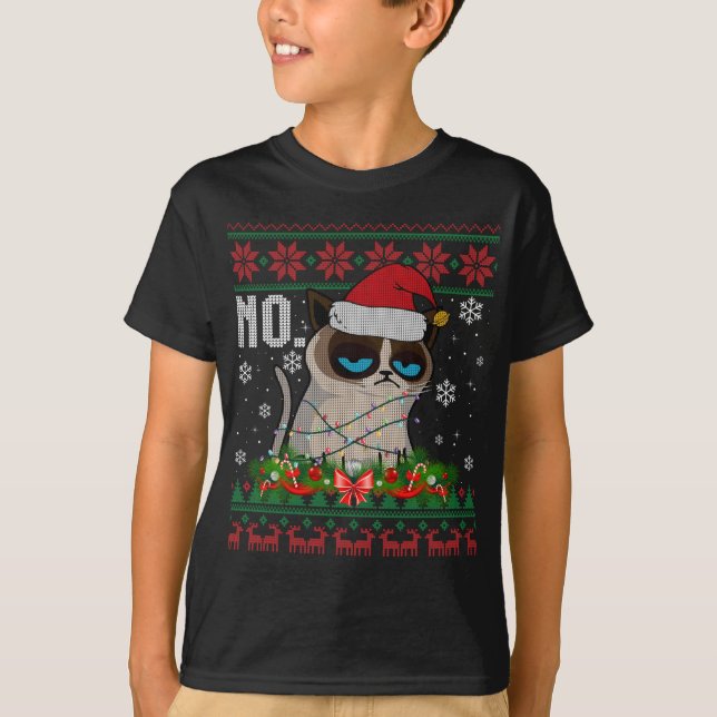 Cat No Grumpy Xmas Katzen Kein hässlicher Weihnach T-Shirt (Vorderseite)