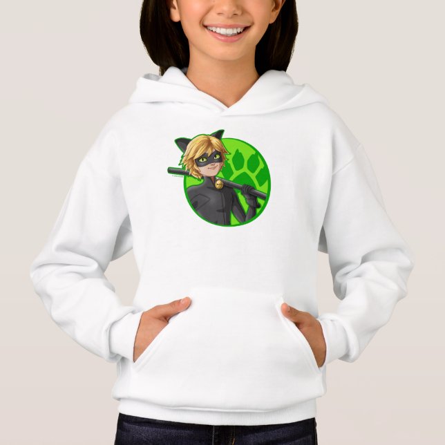 Cat Noir Green Abzeichen Hoodie (Vorderseite)