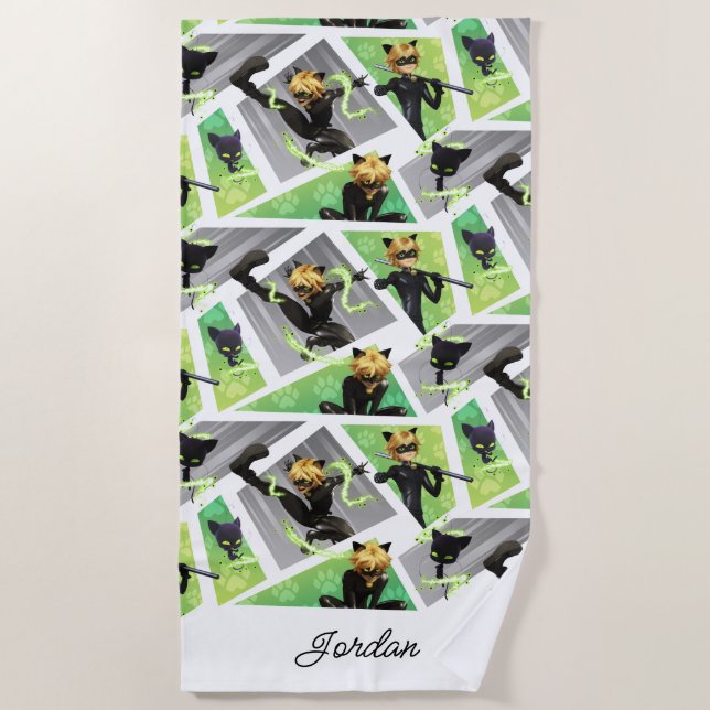 Cat Noir & Plagg Muster Strandtuch (Vorderseite)