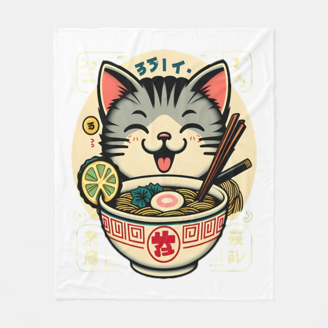 Cat Noodle Japanischer Anime ga Kawaii Cat Fleecedecke (Vorderseite)