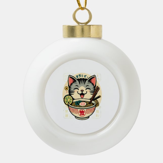 Cat Noodle Japanischer Anime ga Kawaii Cat Keramik Kugel-Ornament (Vorderseite)