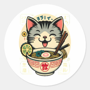 Cat Noodle Japanischer Anime ga Kawaii Cat Runder Aufkleber