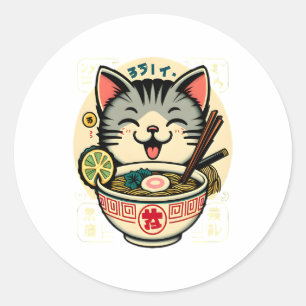 Cat Noodle Japanischer Anime ga Kawaii Cat Runder Aufkleber