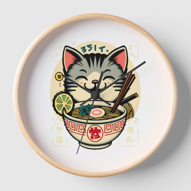 Cat Noodle Japanischer Anime ga Kawaii Cat Uhr (Vorderseite)