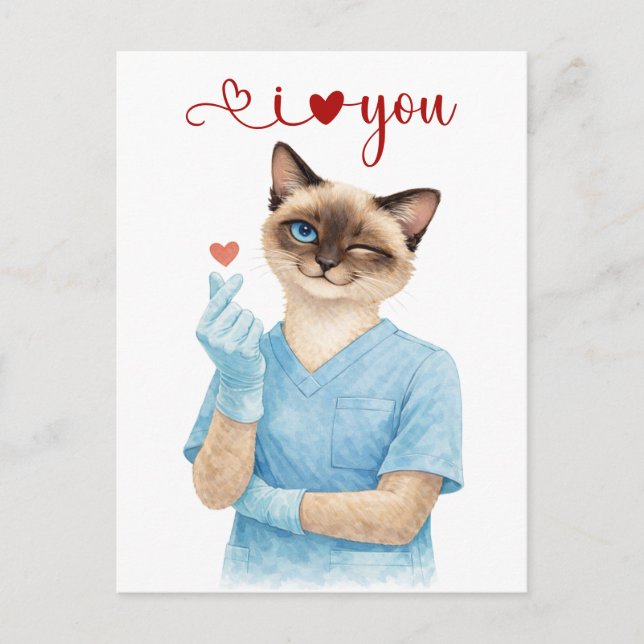 Cat Nurse with Mini Heart sending Love Postkarte (Vorderseite)