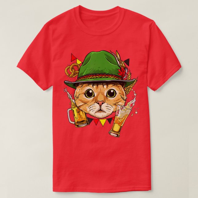 Cat Oktoberfest Lederhosen Kostüme Deutsche Bierfl T-Shirt (Design vorne)