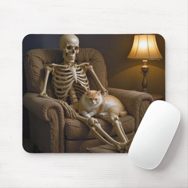 Cat On a Skeleton Lap Mousepad (Mit Mouse)