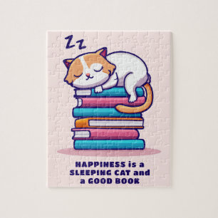 Cat on a Stack of Books Cute Personalized Literary Puzzle