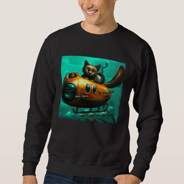 Cat on a submarine in water Unusual situation Sweatshirt (Vorderseite)